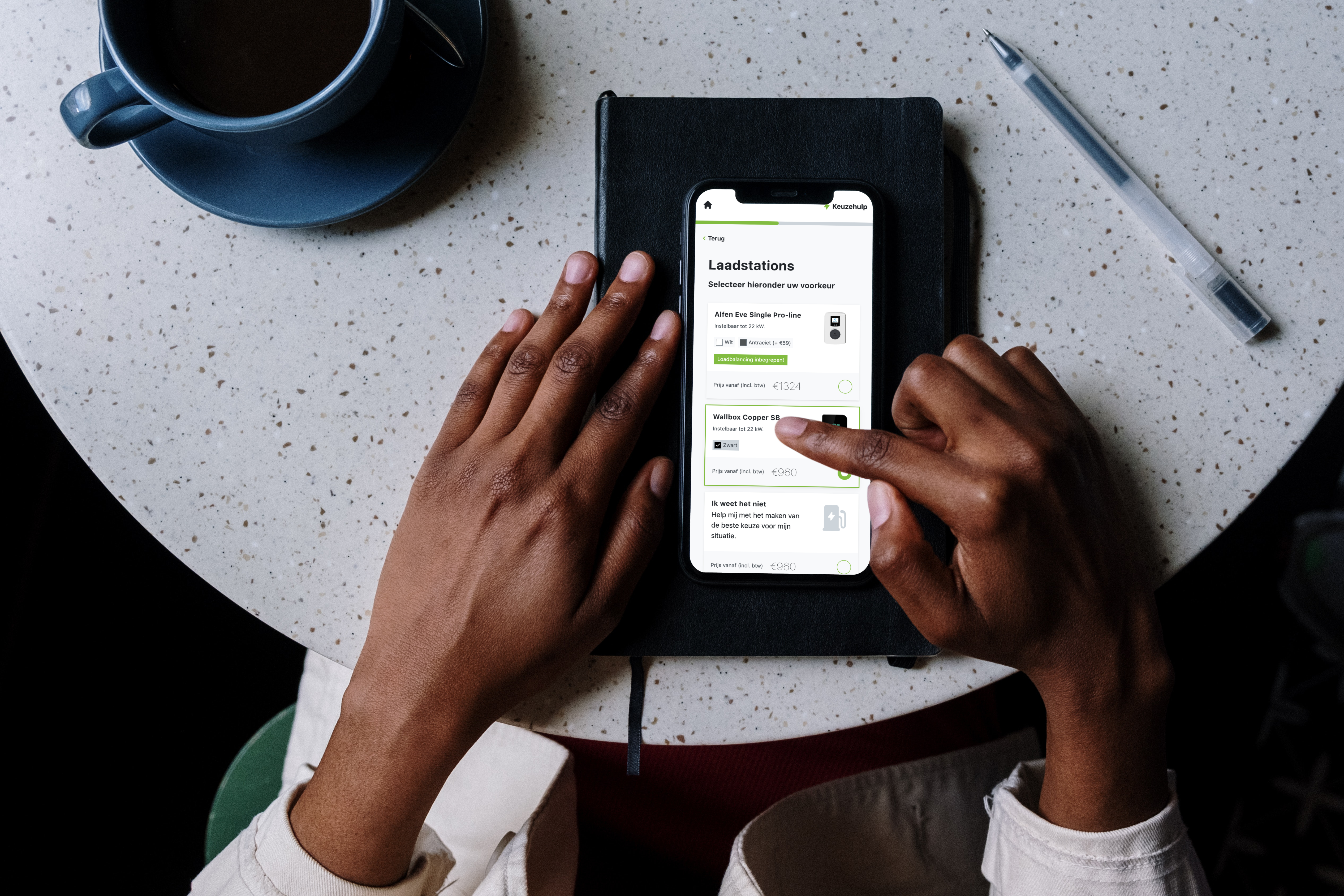 Mockuuups Iphone Mockup On Black Notebook With Pen By The Side